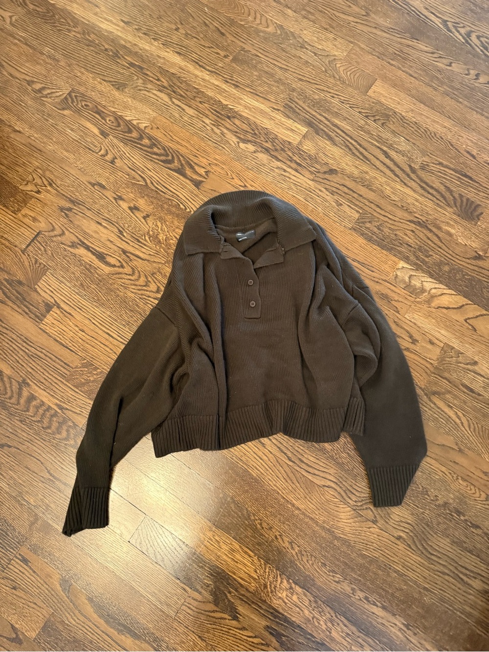 Men's Dark Brown Knit Polo Sweater
